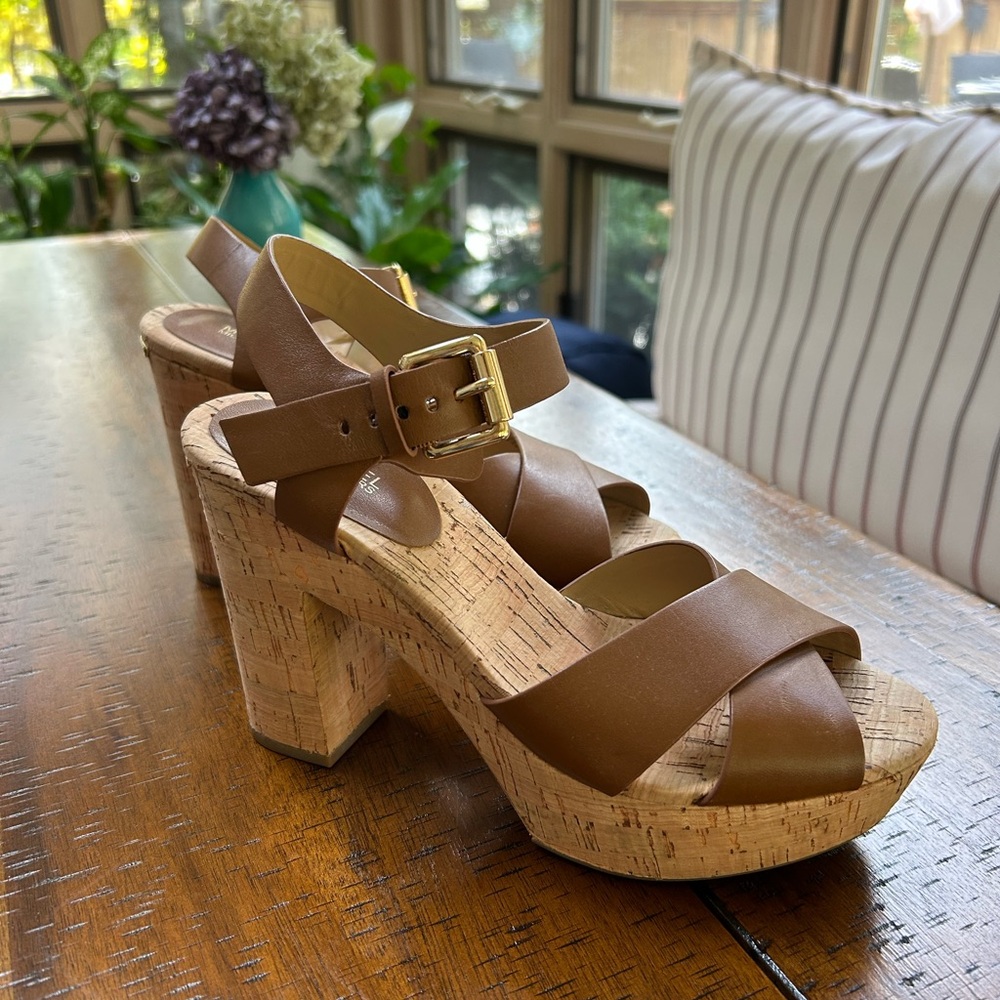 Michael Kors Tan Cork Platform Sandals